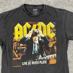 AC/DC T-Shirt Mens Size L Black Live At River Plate Concert Graphic Rock Band